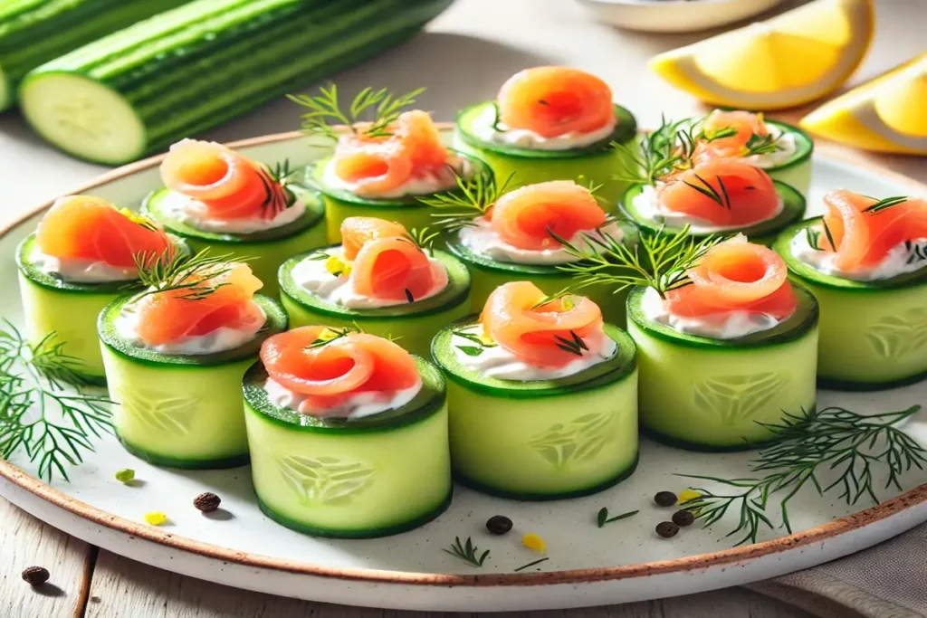 chatelaine smoked salmon roll on cucumber recipe